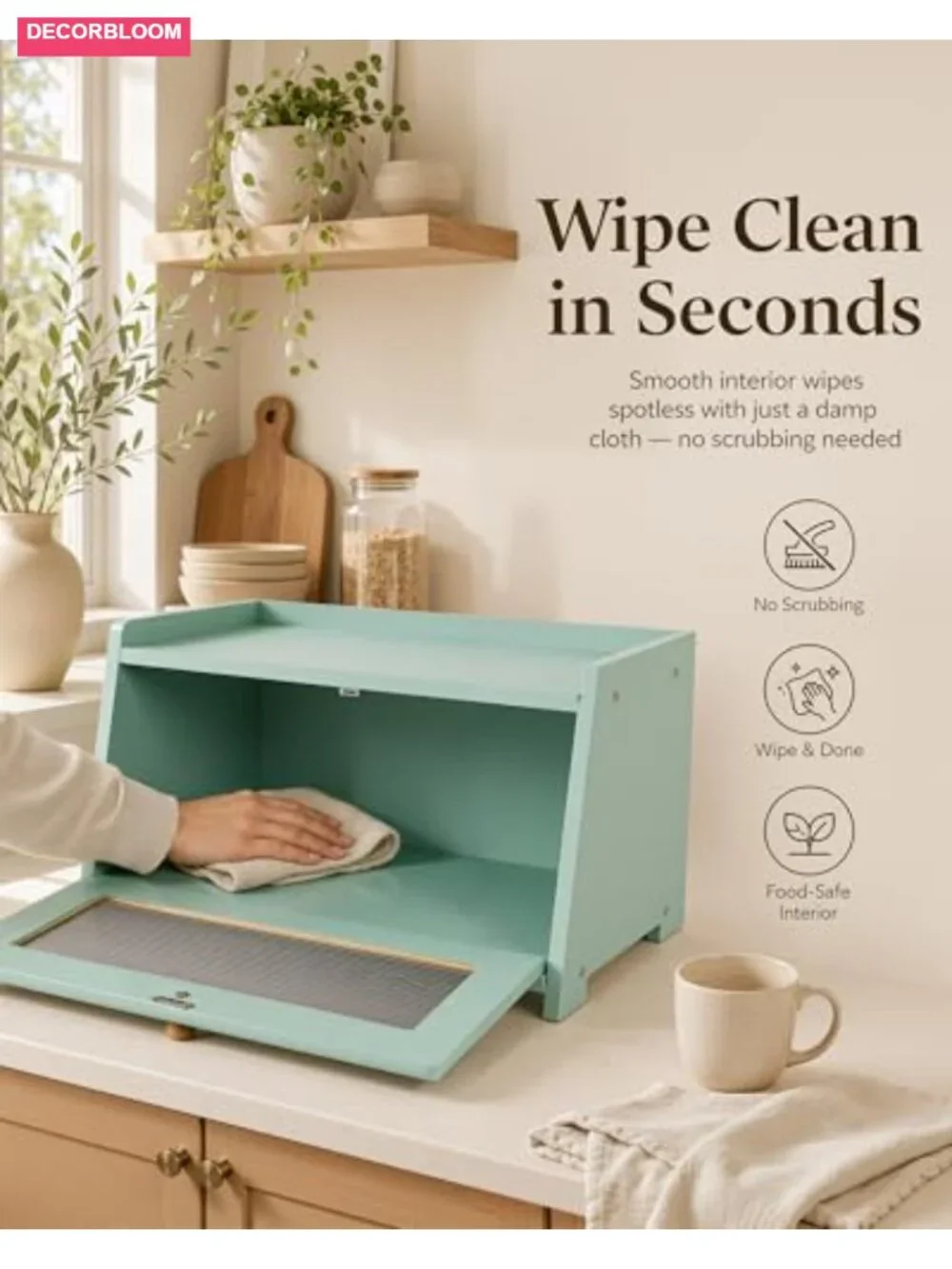 Large Farmhouse Bamboo Bread Box with Acrylic Window, Magnetic Door, Airtight